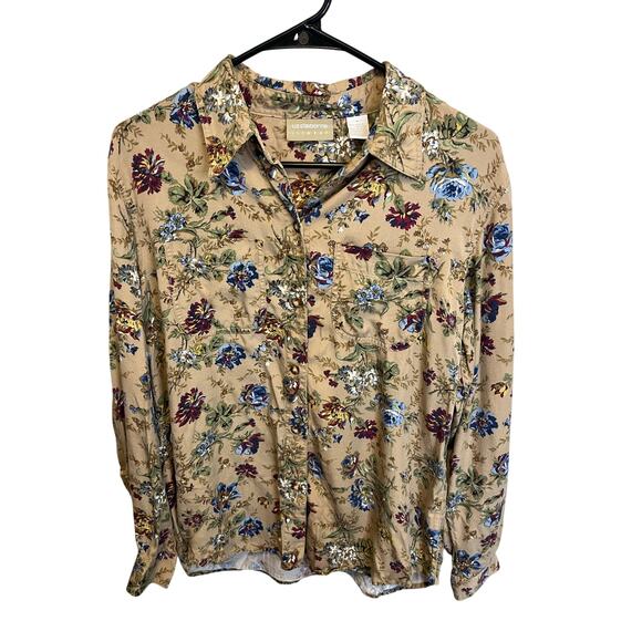 Liz Claiborne Lizwear Vintage Floral Rayon Long Sleeve Button Up Cottage Boho M - Picture 1 of 9